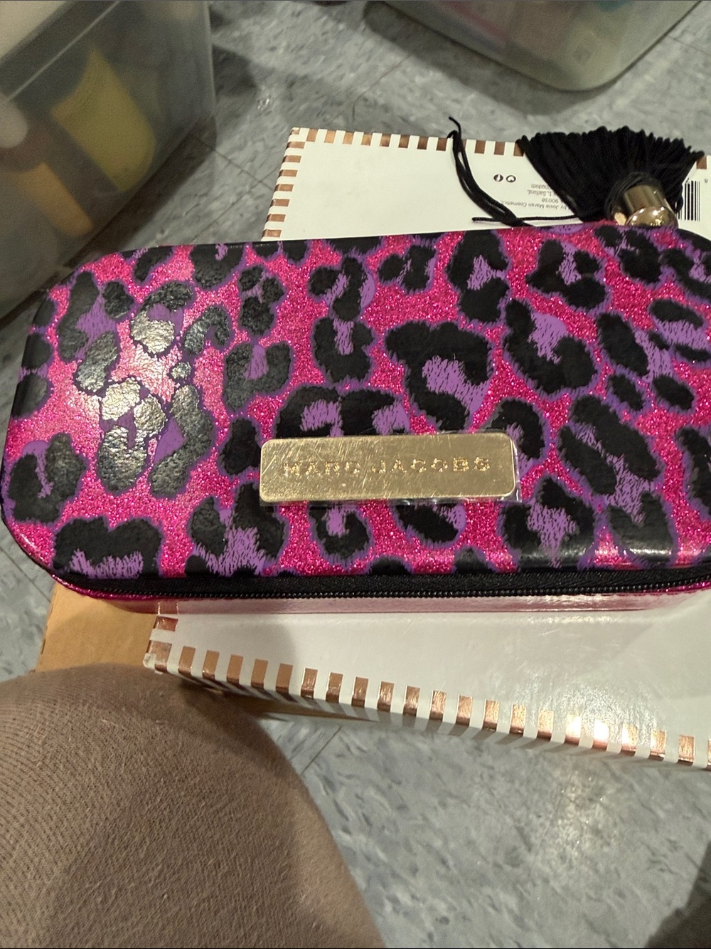 Marc Jacobs Pink Purple Leopard Print Mini Wallet with Black Accents